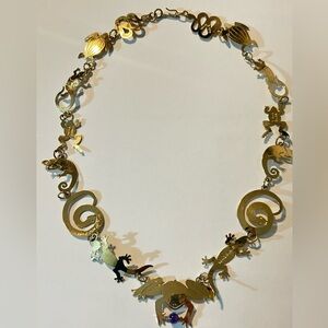 Vintage Wild Bryde Frog Snake Lizard Gekko Reptiles Necklace Goldtone 20in